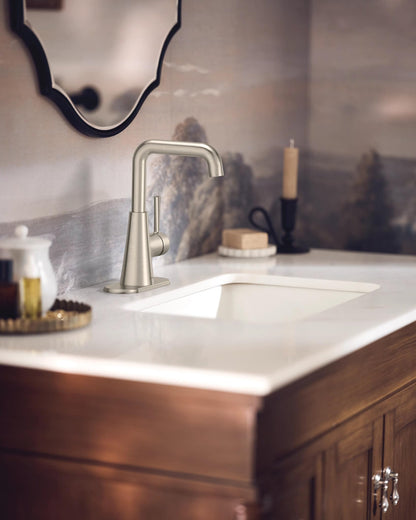 MOEN Ronan 84024SRN One-Handle Bathroom Sink Faucet in Spot Resist Brushed Nickel (Drain Included)