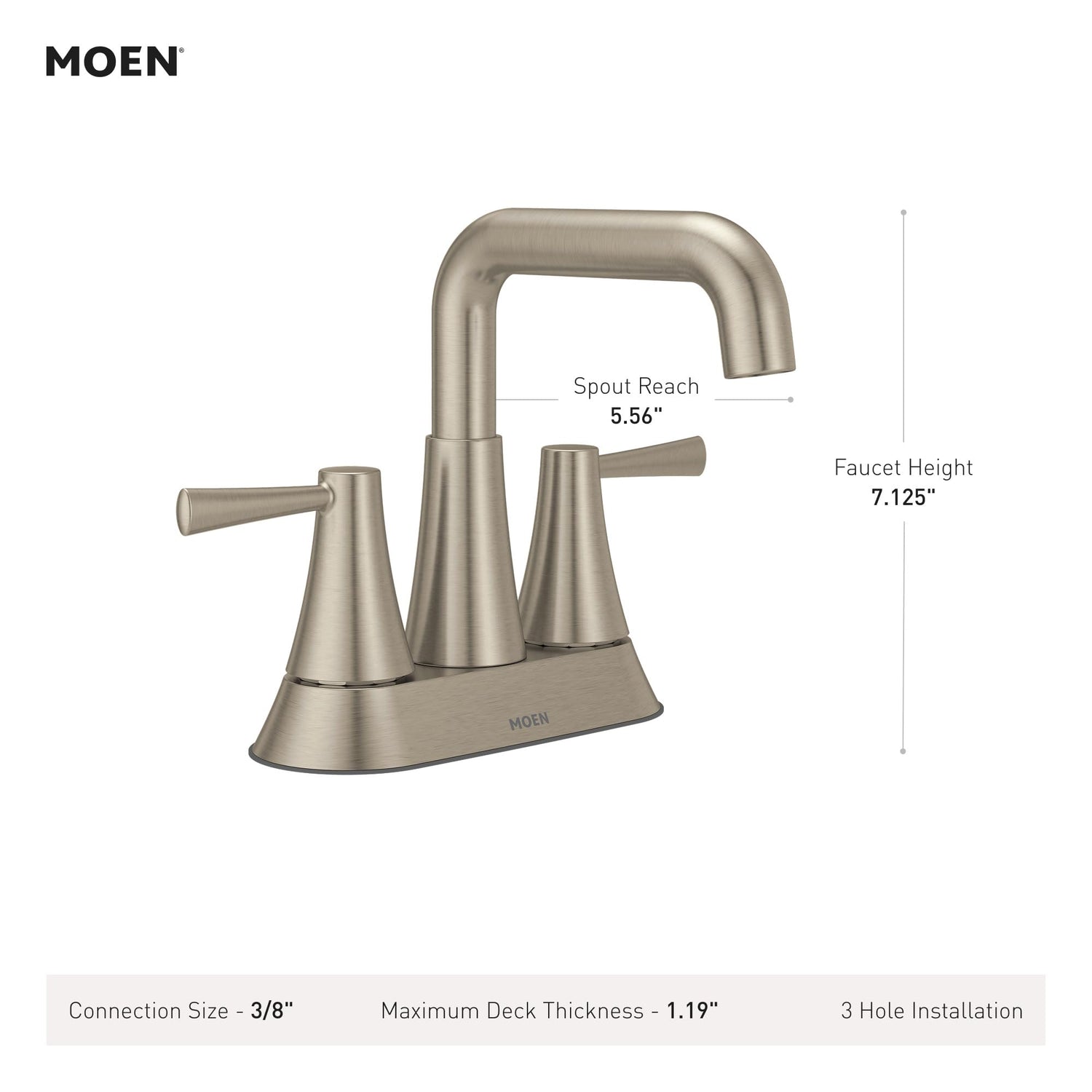 MOEN Ronan 84025SRN Two-Handle 4 in. Centerset Bathroom Faucet in Spot Resist Brushed Nickel