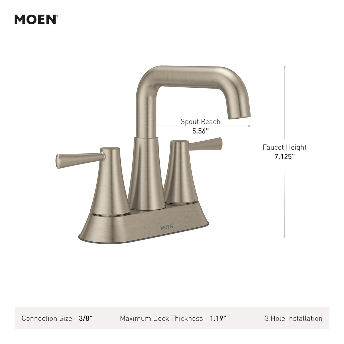 MOEN Ronan 84025BL Centerset Bath Faucet in Matte Black (Drain &amp; Valve Included)