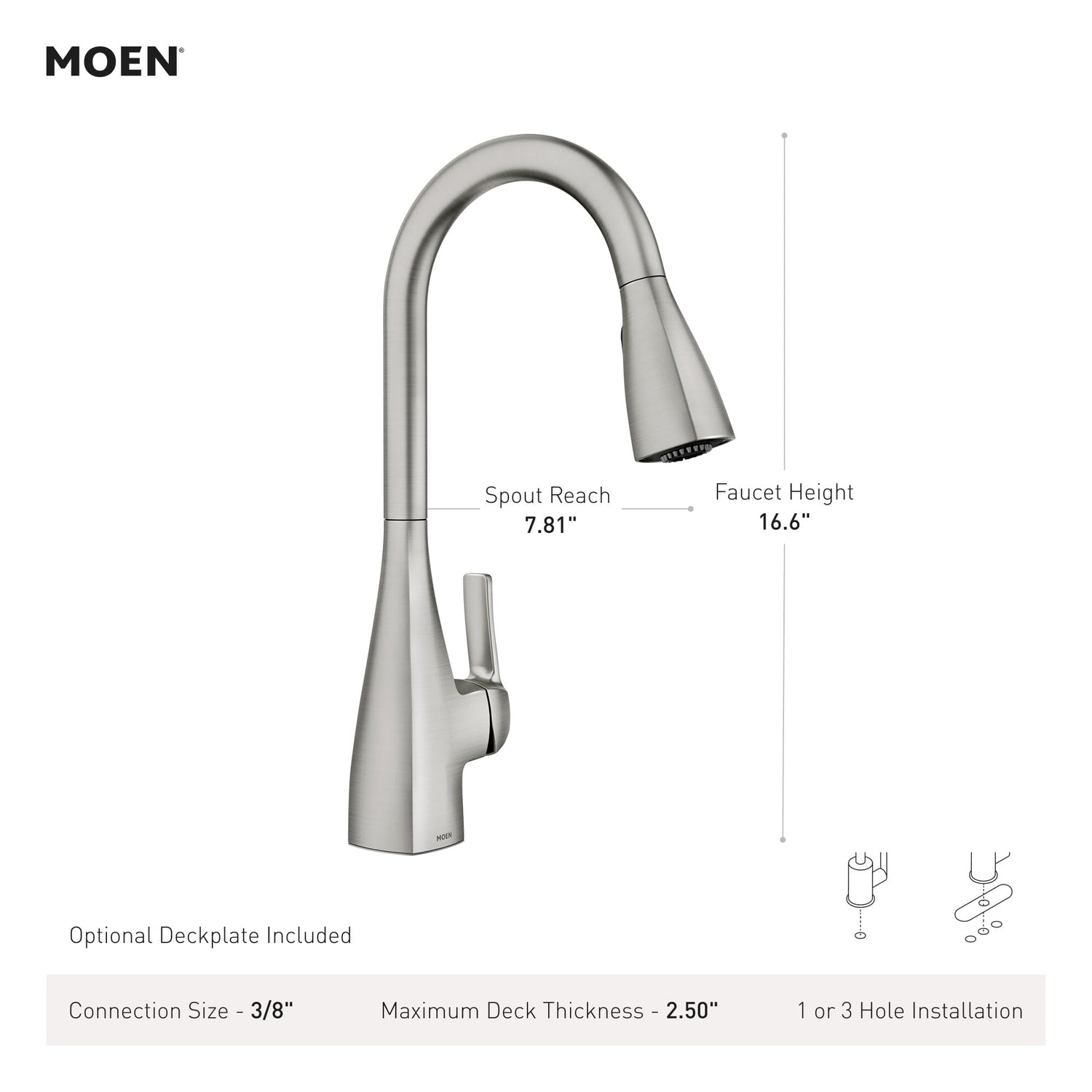 MOEN Kiran 87599SRS One-Handle High Arc Pulldown Kitchen Faucet in Spot Resist Stainless