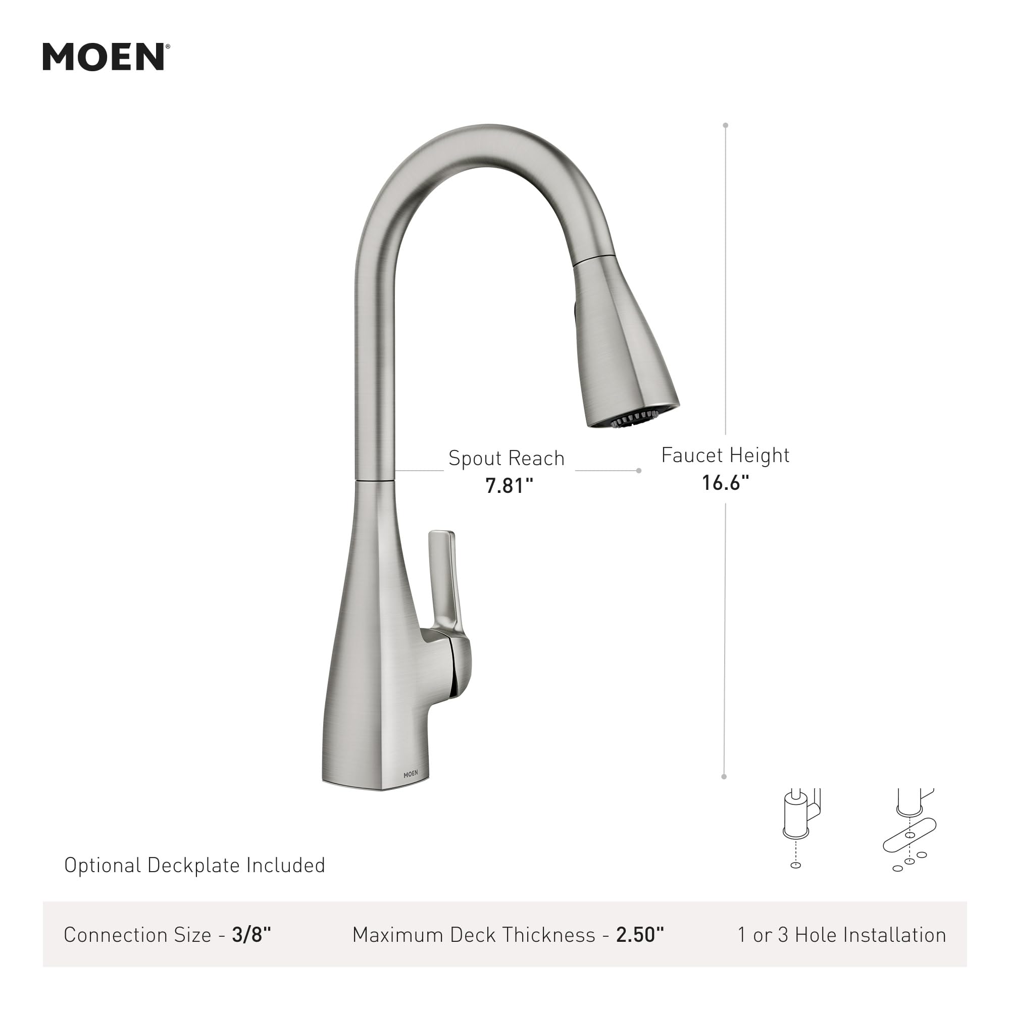 MOEN Kiran 87599SRS One-Handle High Arc Pulldown Kitchen Faucet in Spot Resist Stainless