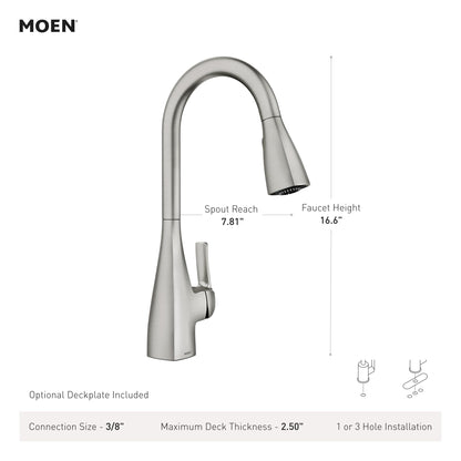 MOEN Kiran 87599SRS One-Handle High Arc Pulldown Kitchen Faucet in Spot Resist Stainless
