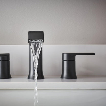 MOEN Genta LX TV6708BL Two-Handle Widespread Bathroom Sink Faucet in Matte Black (Valve Included)