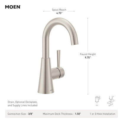 MOEN Ronan 84021 One-Handle Single Hole Modern Bathroom Sink Faucet in Chrome (Drain Included)