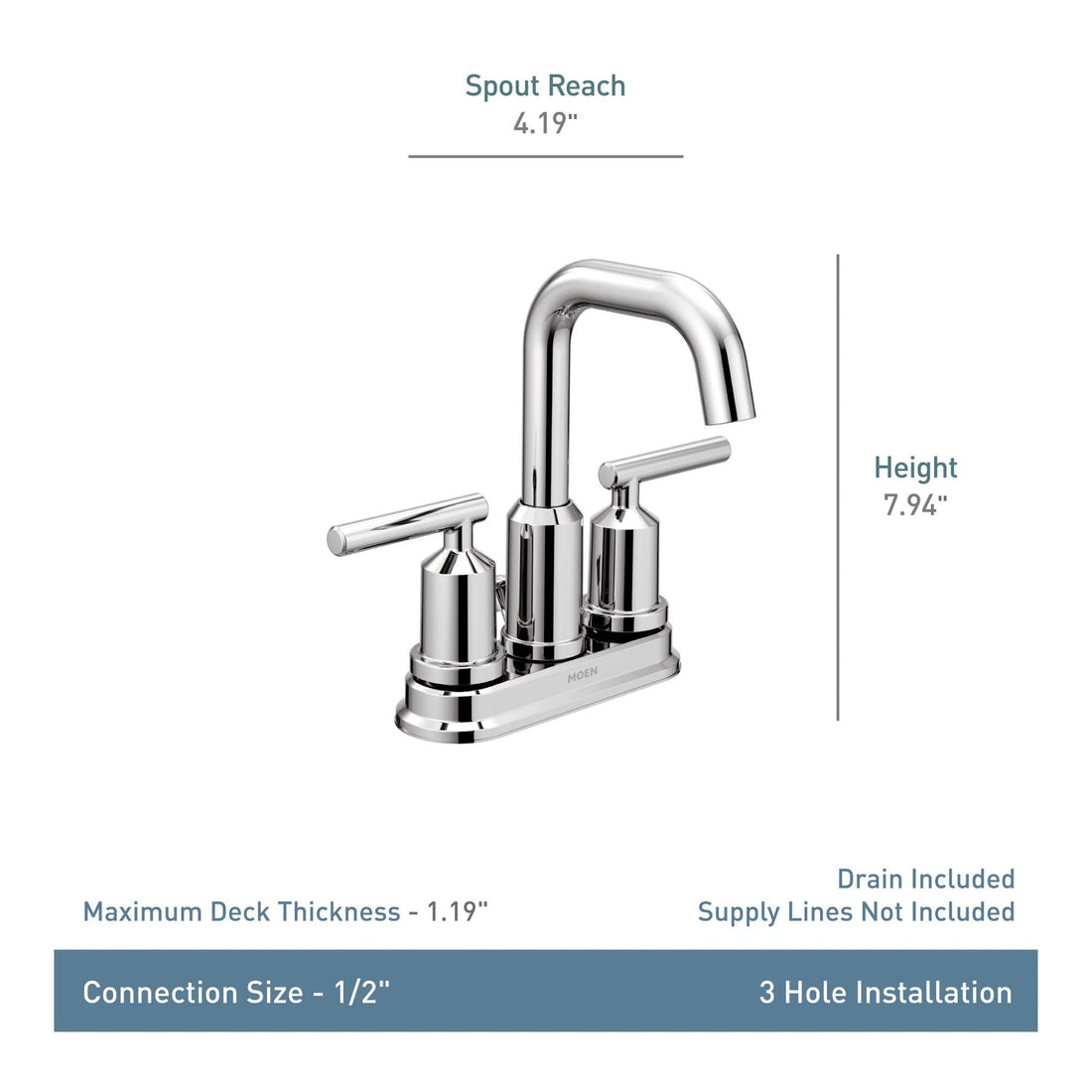 Moen WS84228 Two-Handle High Arc Bathroom Faucet, Chrome