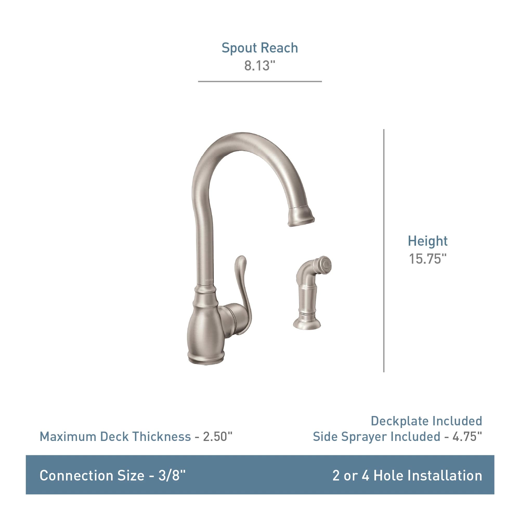 MOEN Anabelle 87650SRS Kitchen Faucet with Side Spray in Spot Resist Stainless
