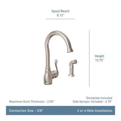 MOEN Anabelle 87650SRS Kitchen Faucet with Side Spray in Spot Resist Stainless