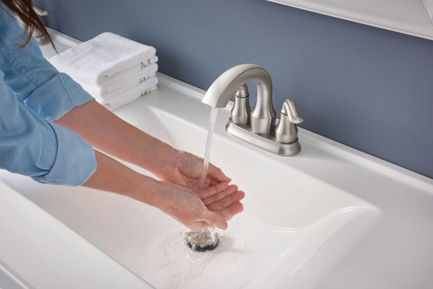 MOEN Hamden 84300SRN Two-Handle 4-inch Centerset Bathroom Faucet in Spot Resist Brushed Nickel