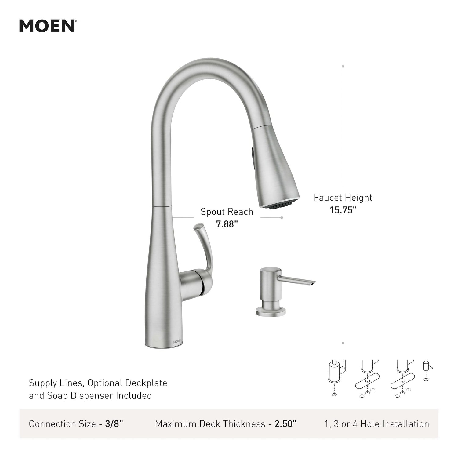 MOEN Essie 87014SRS Single-Handle Pull-Down Sprayer Kitchen Faucet with Reflex and Power Clean in Spot Resist Stainless - Like New