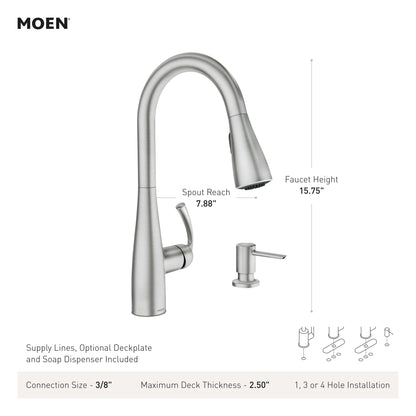 MOEN Essie 87014SRS Single-Handle Pull-Down Sprayer Kitchen Faucet with Reflex and Power Clean in Spot Resist Stainless - Like New