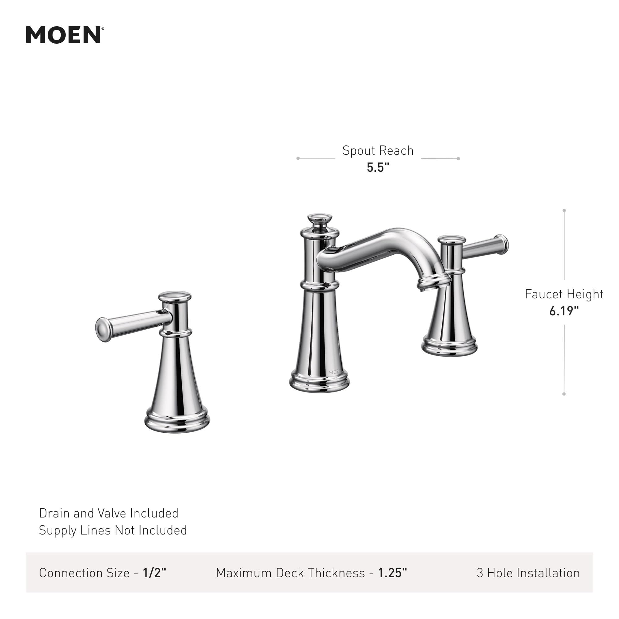 MOEN Belfield TV6405NL Two-Handle Widespread Bathroom Faucet in Polished Nickel (Valve Included)