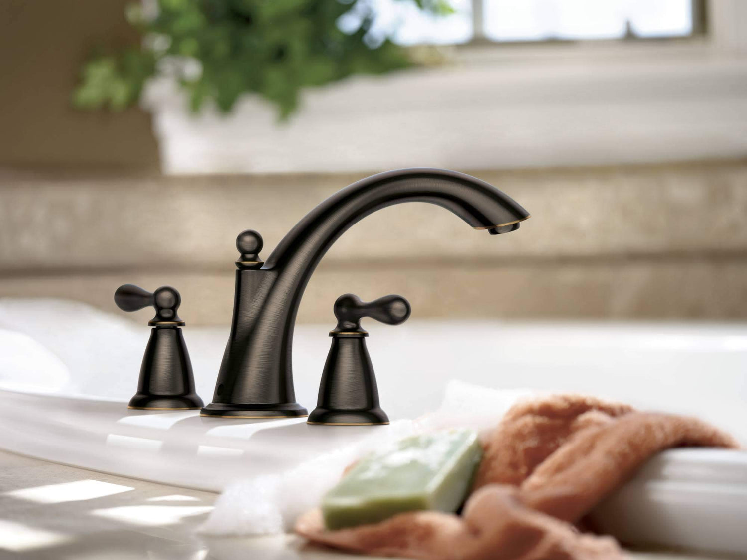 MOEN Caldwell 86440BRB Two Handle Roman Tub Faucet Trim in Mediterranean Bronze (Valve Included)