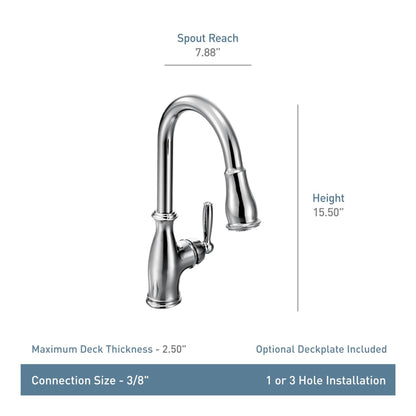 MOEN Brantford 7185C Single-Handle Pull-Down Sprayer Kitchen Faucet with Reflex and Power Boost in Chrome