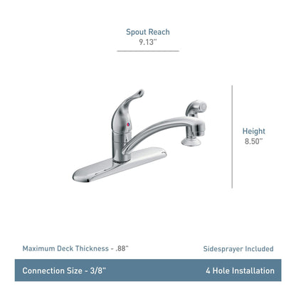 MOEN Chateau 7430 Single-Handle Fixed Kitchen Faucet with Side Sprayer in Chrome