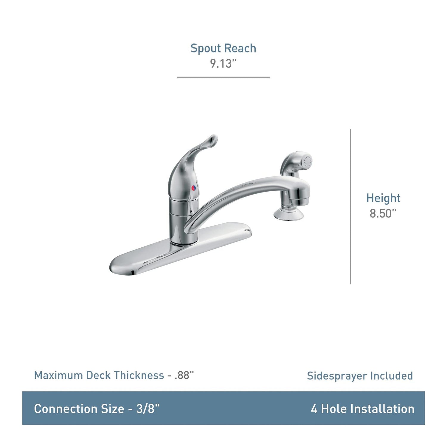 MOEN Chateau 67430 Single-Handle Fixed Kitchen Faucet with Side Sprayer in Chrome