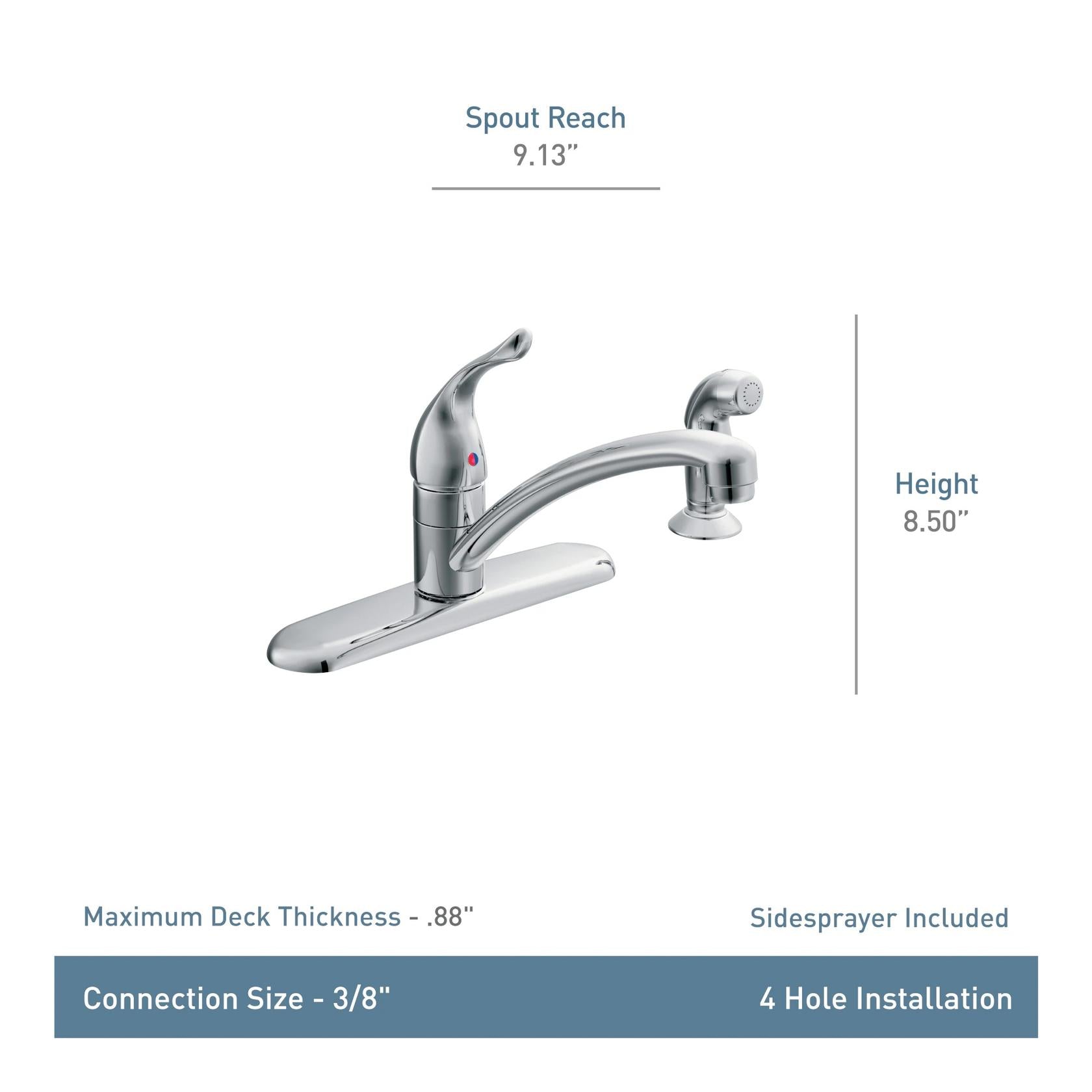 MOEN Chateau 67430 Single-Handle Fixed Kitchen Faucet with Side Sprayer in Chrome