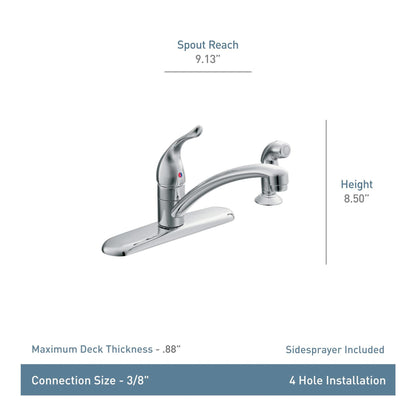 MOEN Chateau 67430 Single-Handle Fixed Kitchen Faucet with Side Sprayer in Chrome