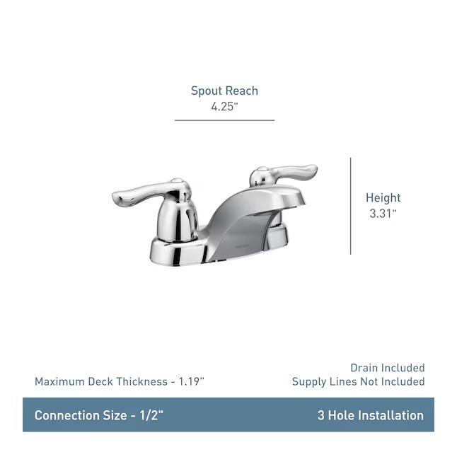 MOEN 8917 Double Handle Centerset Bathroom Faucet in Chrome (Drain Included)