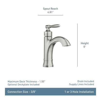 Moen 84970 Halle Single Handle High Arc Bathroom Faucet - Spot Resist Brushed Nickel