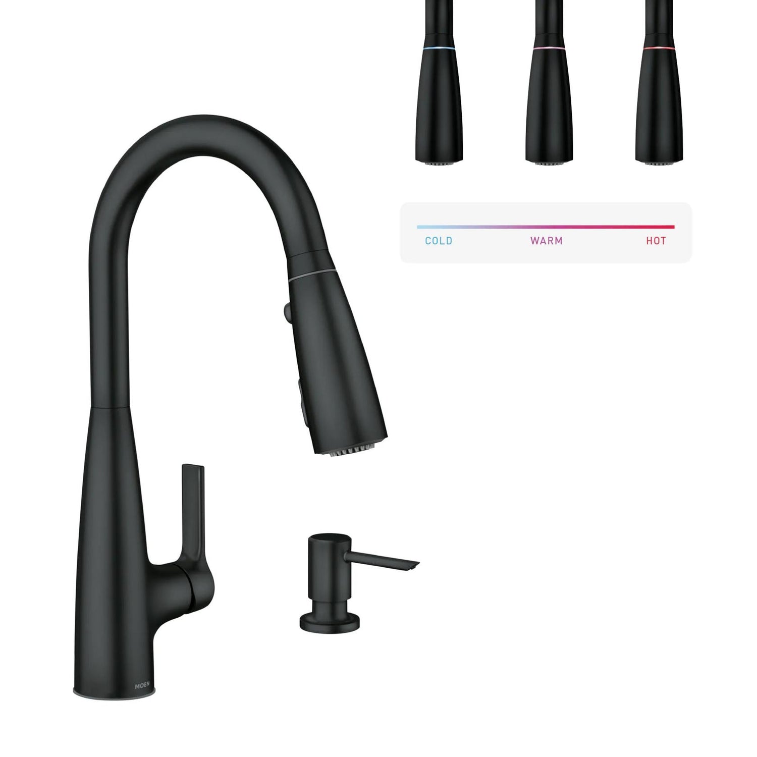 MOEN Haelyn 87627EIBL Pull Down Sprayer Kitchen Faucet ColorCue with 360 Degree Spout Swivel and Power Boost in Matte Black