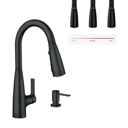 MOEN Haelyn 87627EIBL Pull Down Sprayer Kitchen Faucet ColorCue with 360 Degree Spout Swivel and Power Boost in Matte Black