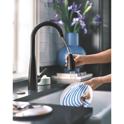 MOEN Haelyn 87627BL Single-Handle Pull-Down Sprayer Kitchen Faucet with 360 Degree Spout Swivel in Matte Black