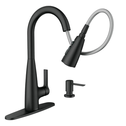 MOEN Haelyn 87627BL Single-Handle Pull-Down Sprayer Kitchen Faucet with 360 Degree Spout Swivel in Matte Black