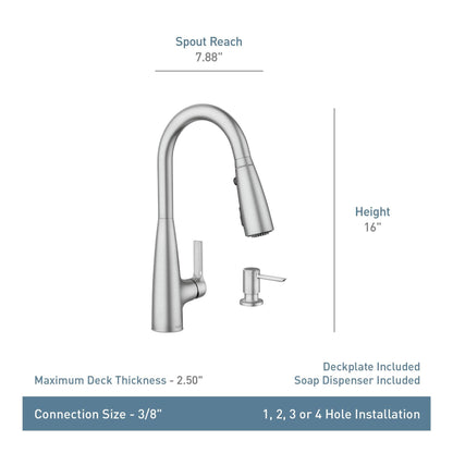 MOEN Haelyn 87627EIBL Pull Down Sprayer Kitchen Faucet ColorCue with 360 Degree Spout Swivel and Power Boost in Matte Black
