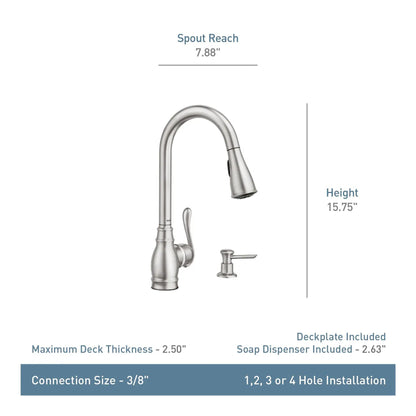 MOEN Anabelle CA87003BRB Single Handle Kitchen Faucet with Pullout Spray in Mediterranean Bronze