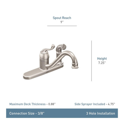 MOEN Muirfield CA87524SRS Single Handle Deck-Mount Kitchen Faucet with Sprayer in Spot Resist Stainless
