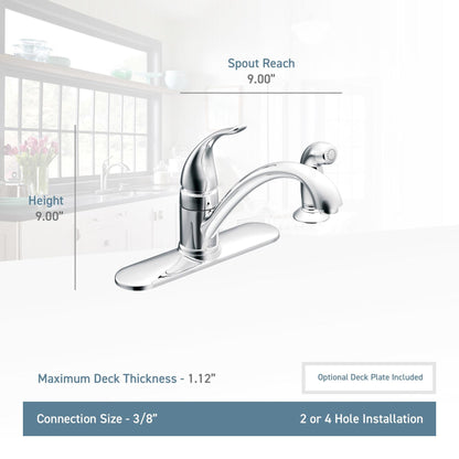 MOEN Torrance CA87480 Low-Arc Single-Handle Standard Kitchen Faucet with Side Sprayer in Chrome