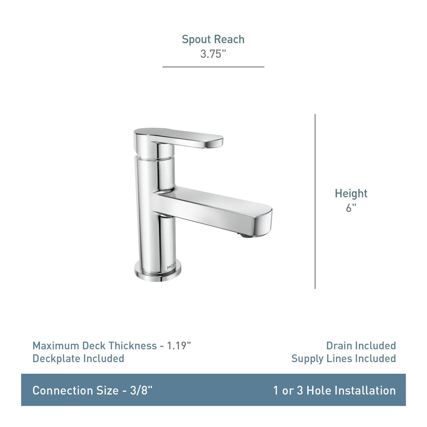 MOEN Laris 84014 Single-Handle Single-Hole Bathroom Faucet in Chrome (Valve Included)