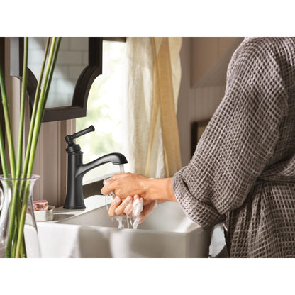 MOEN Dartmoor 6803BL Single Handle 1-Hole Bathroom Faucet with Drain Kit Included in Matte Black