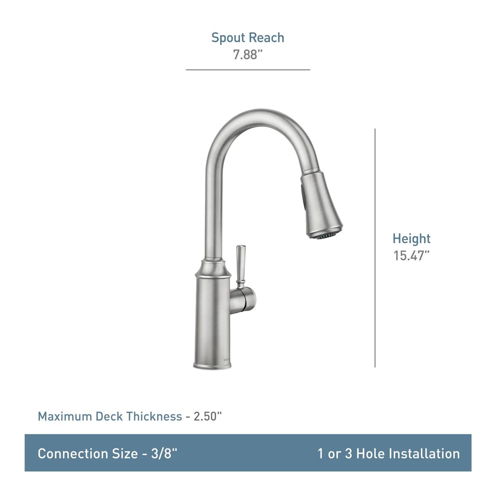 MOEN Conneaut 87801SRS One Handle Pulldown Kitchen Sink Faucet with Power Clean in Spot Resist Stainless