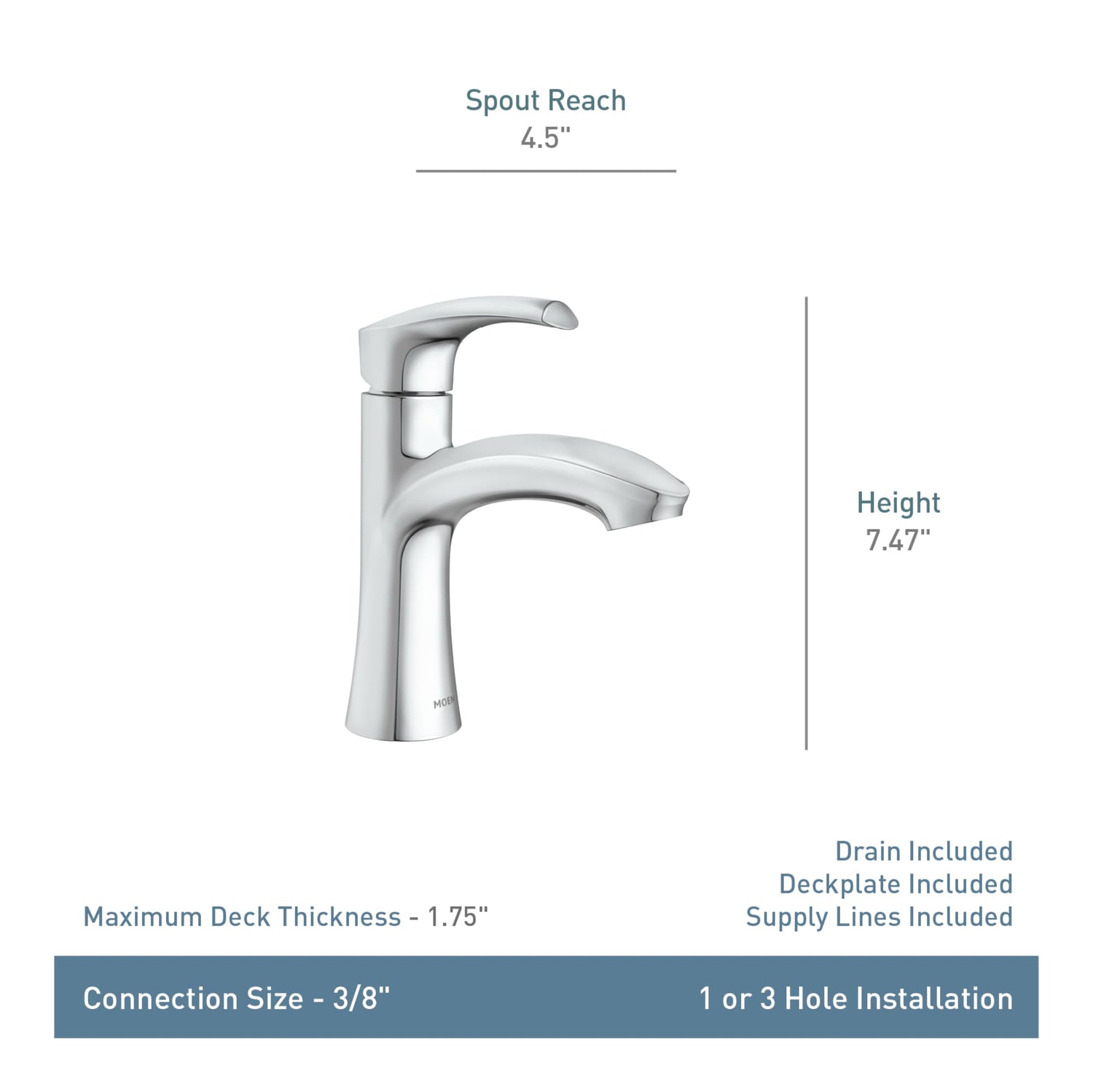 Moen Graeden 84136SRN Spot Resist Brushed Nickel Single Hole 1-Handle Bathroom Sink Faucet with Drain and Deck Plate