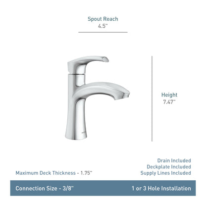 Moen Graeden 84136SRN Spot Resist Brushed Nickel Single Hole 1-Handle Bathroom Sink Faucet with Drain and Deck Plate