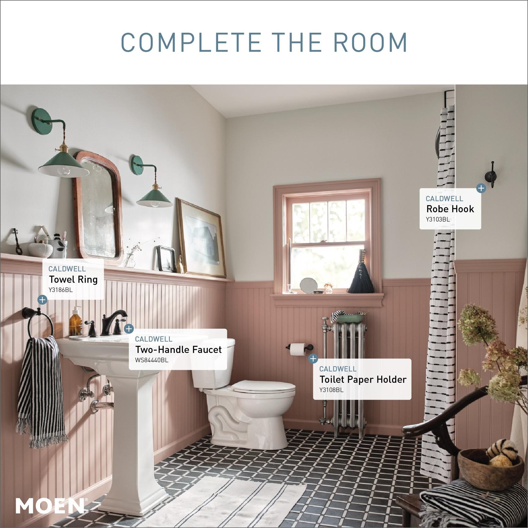 MOEN Caldwell WS84440BL Widespread 2-handle Mid-arc Bathroom Sink Faucet in Matte Black (Drain Included)