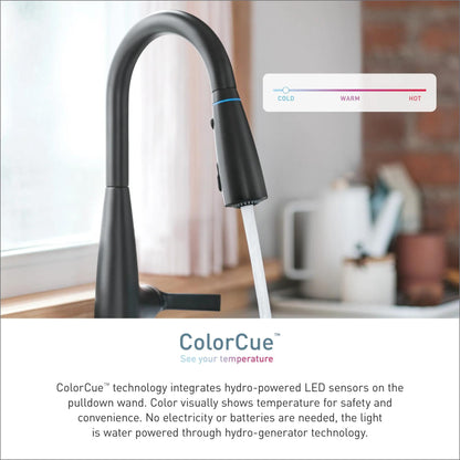 MOEN Haelyn 87627EIBL Pull Down Sprayer Kitchen Faucet ColorCue with 360 Degree Spout Swivel and Power Boost in Matte Black
