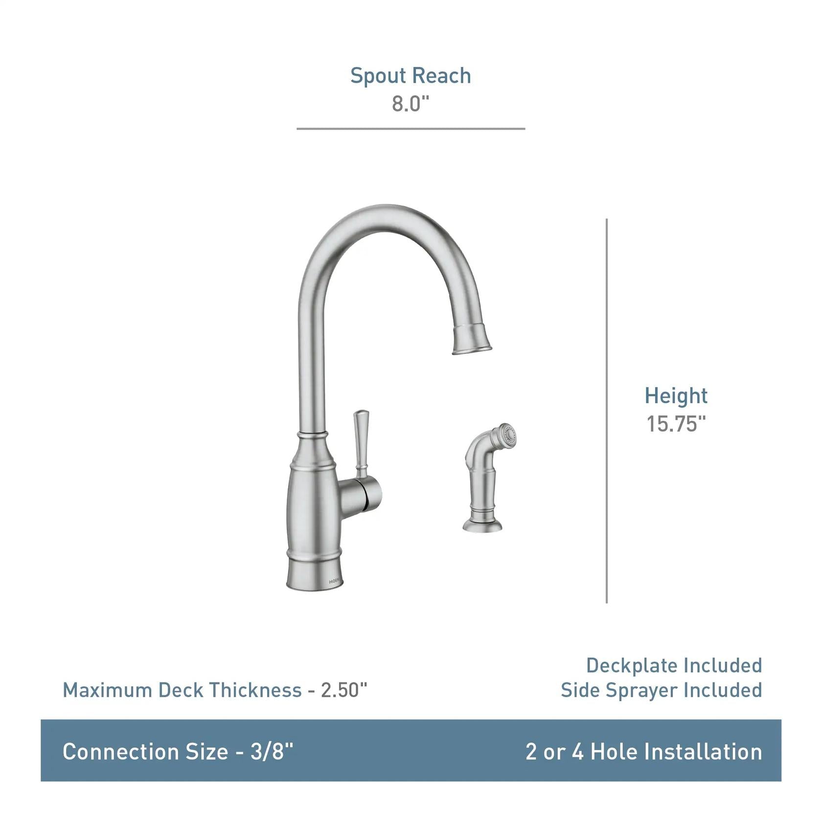 MOEN Noell 87506BRB Single-Handle Standard Kitchen Faucet with Side Sprayer in Mediterranean Bronze