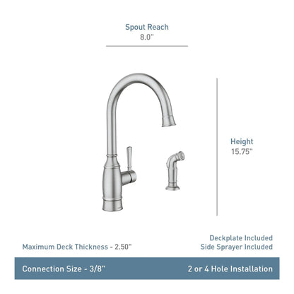 MOEN Noell 87506BRB Single-Handle Standard Kitchen Faucet with Side Sprayer in Mediterranean Bronze