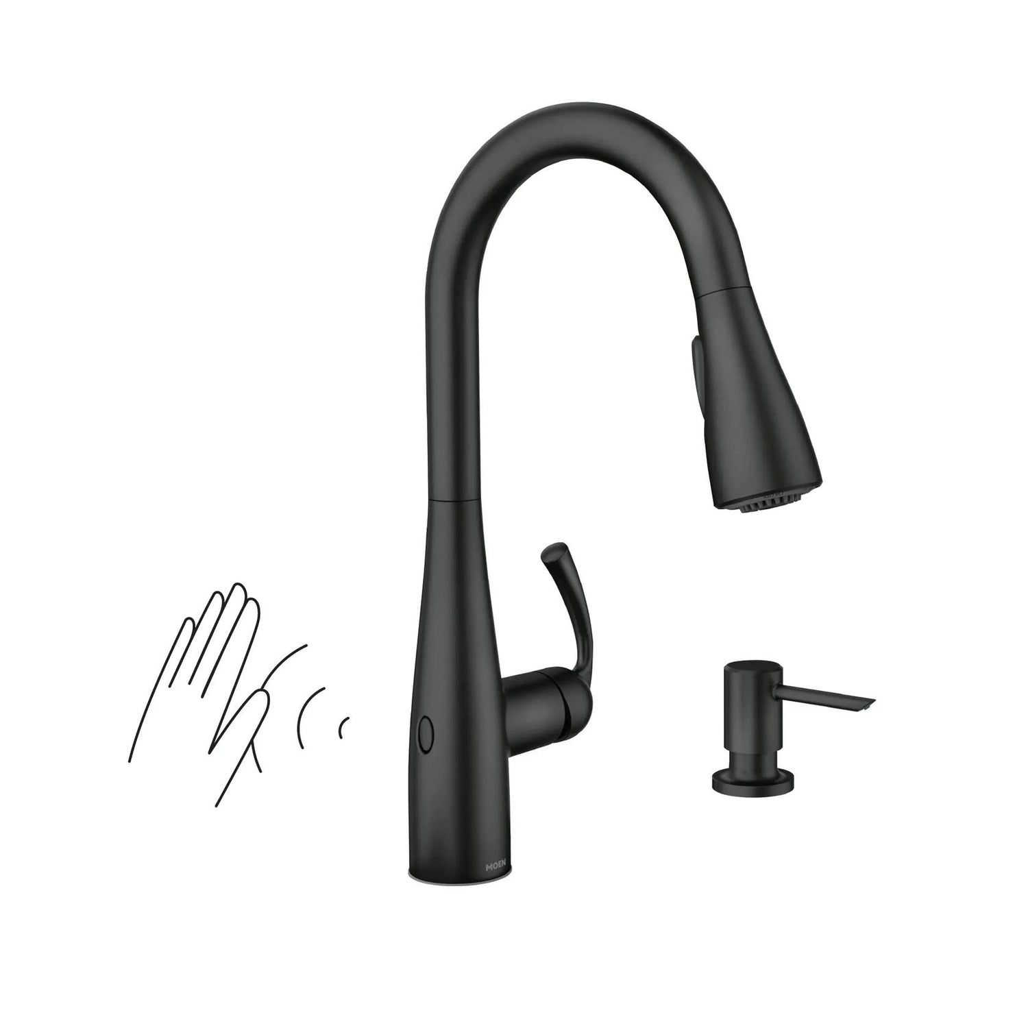 MOEN Essie 87014EWBL Touchless Single-Handle Pull-Down Sprayer Kitchen Faucet with MotionSense Wave and Power Clean in Matte Black