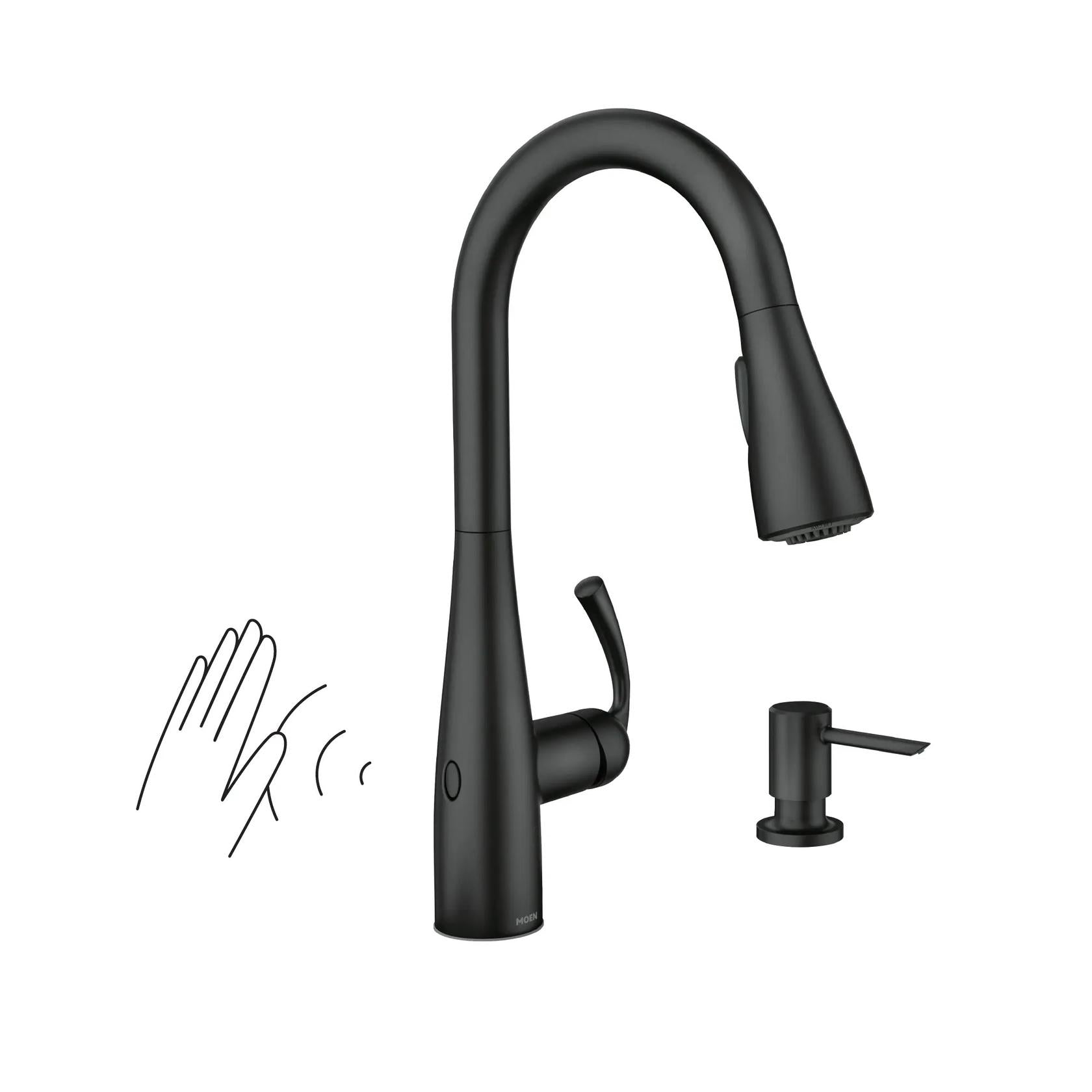 MOEN Essie 87014EWBL Touchless Single-Handle Pull-Down Sprayer Kitchen Faucet with MotionSense Wave and Power Clean in Matte Black