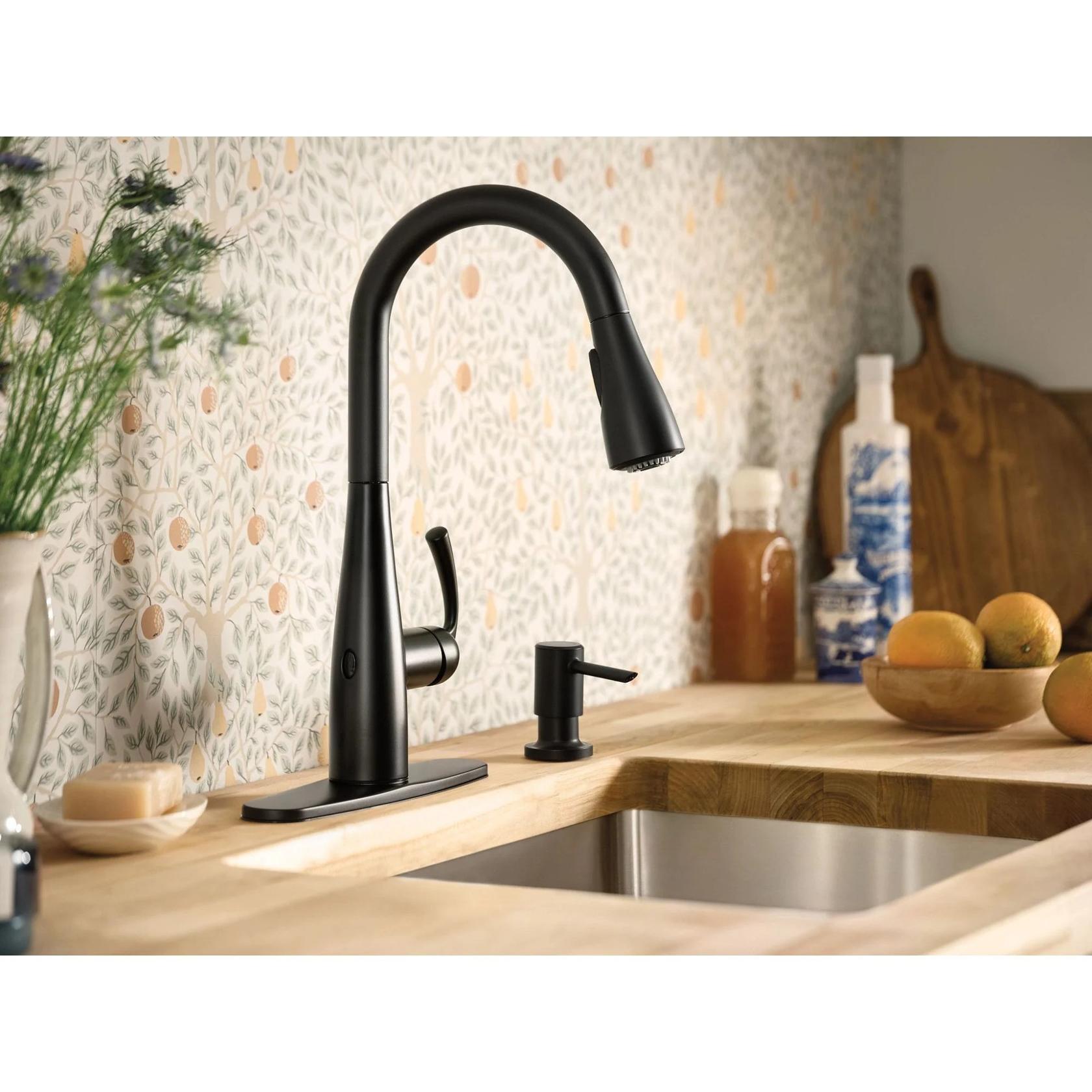 MOEN Essie 87014EWBL Touchless Single-Handle Pull-Down Sprayer Kitchen Faucet with MotionSense Wave and Power Clean in Matte Black