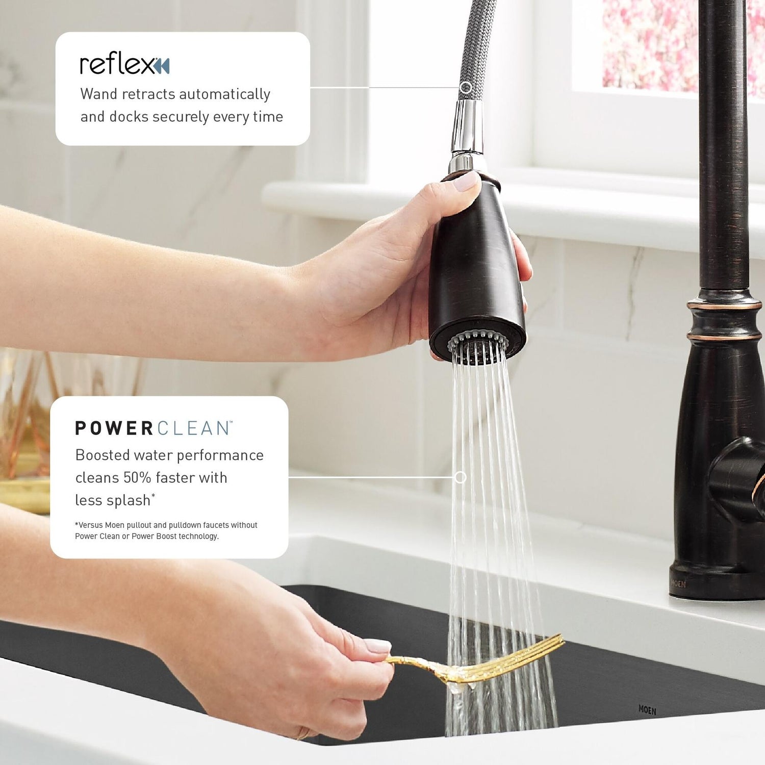 MOEN Anabelle CA87003BRB Single Handle Kitchen Faucet with Pullout Spray in Mediterranean Bronze
