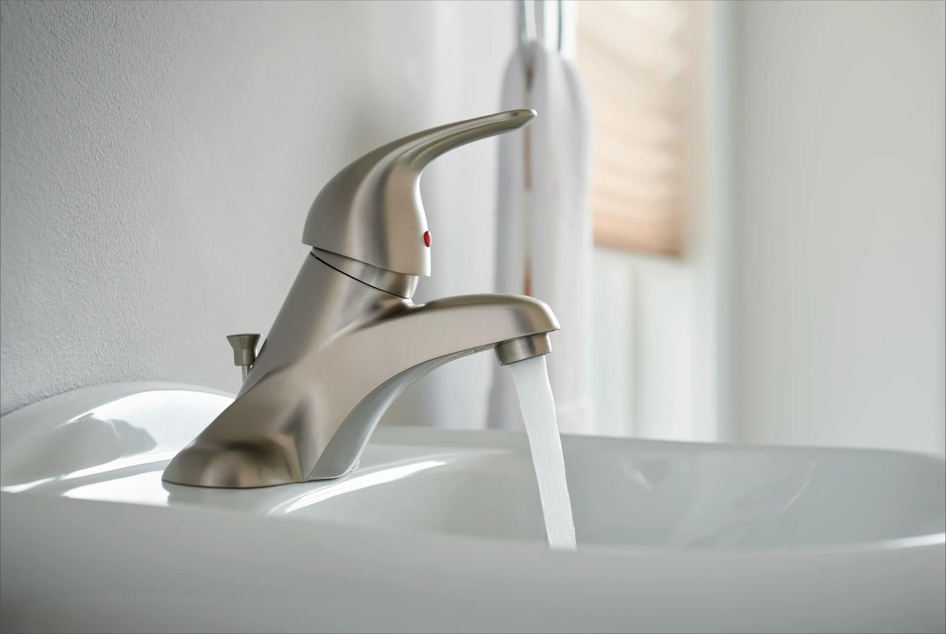 Moen Adler WSL84502SRN Centerset Single-Handle Low-Arc Bathroom Faucet in Spot Resist Brushed Nickel