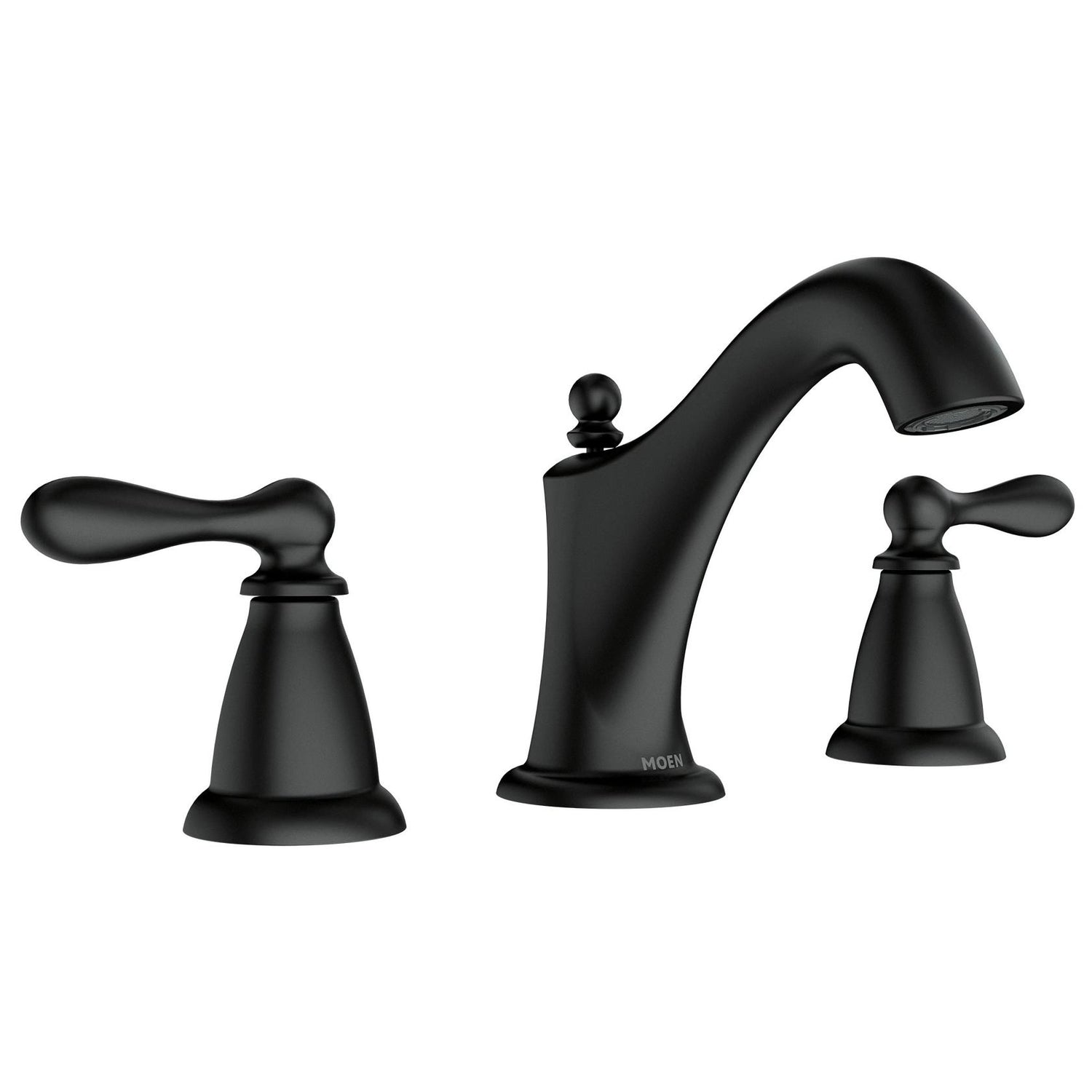 MOEN Caldwell WS84440BL Widespread 2-handle Mid-arc Bathroom Sink Faucet in Matte Black (Drain Included)