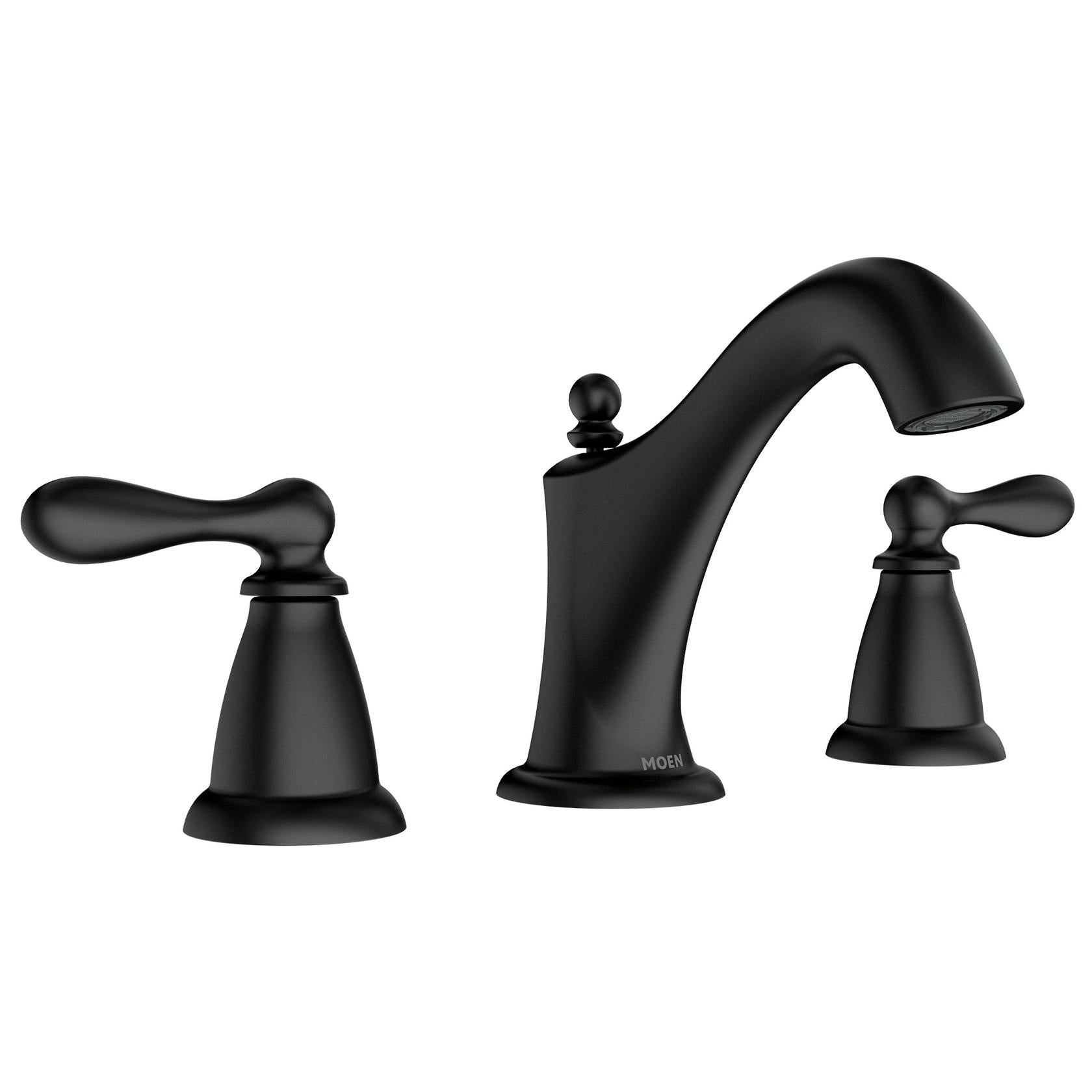 MOEN Caldwell WS84440BL Widespread 2-handle Mid-arc Bathroom Sink Faucet in Matte Black (Drain Included)