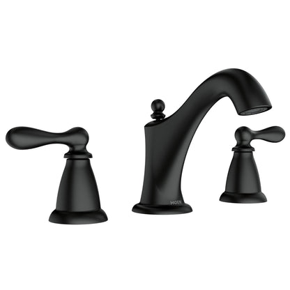 MOEN Caldwell WS84440BL Widespread 2-handle Mid-arc Bathroom Sink Faucet in Matte Black (Drain Included)