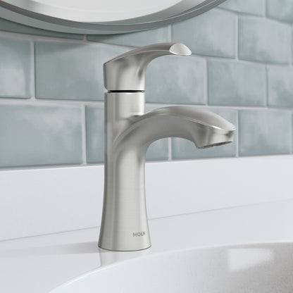 Moen Graeden 84136SRN Spot Resist Brushed Nickel Single Hole 1-Handle Bathroom Sink Faucet with Drain and Deck Plate