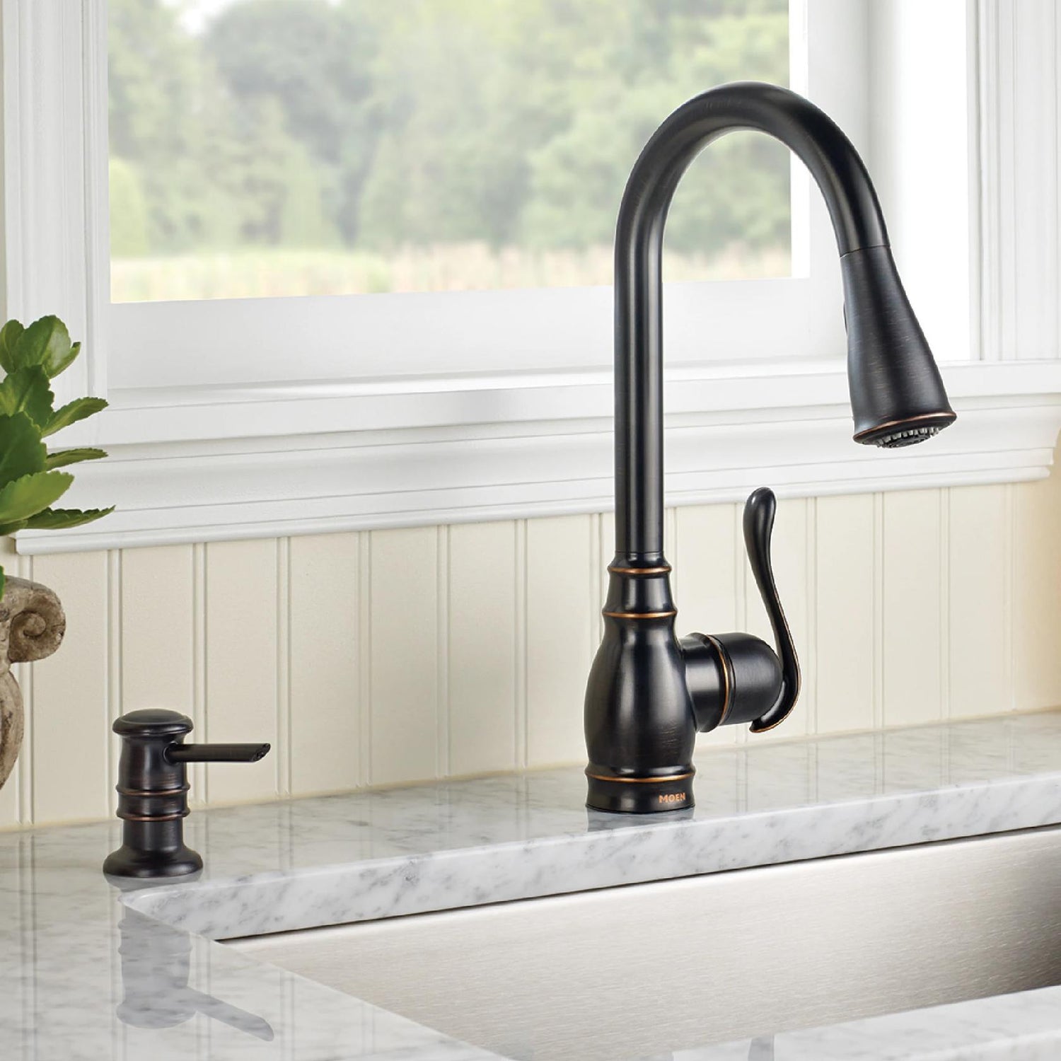 MOEN Anabelle CA87003BRB Single Handle Kitchen Faucet with Pullout Spray in Mediterranean Bronze